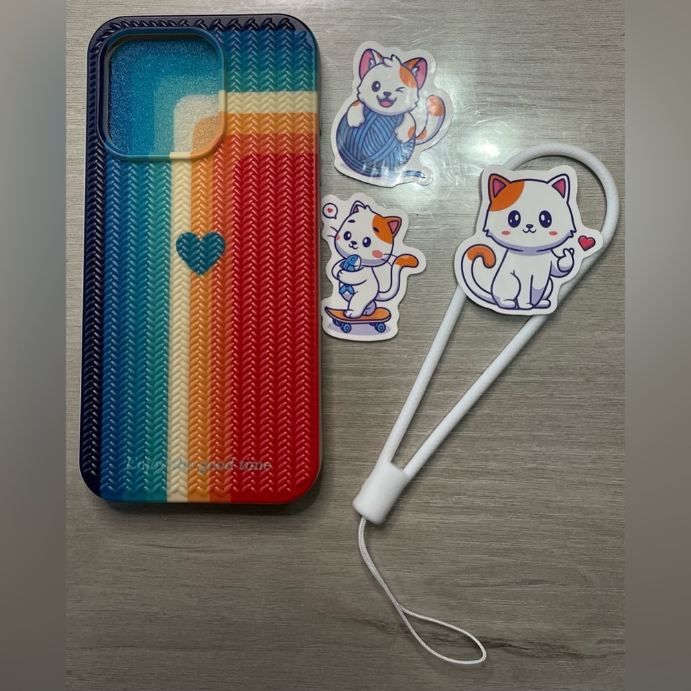 Colorful Rainbow Stripe iPhone 15 pro Case with Heart Accent - Multicolor